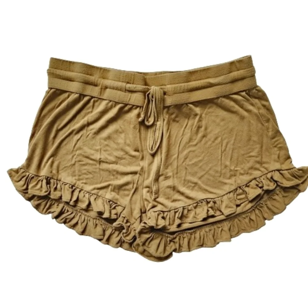 Kate Quinn Golden Brown Bamboo Ruffle Shorts